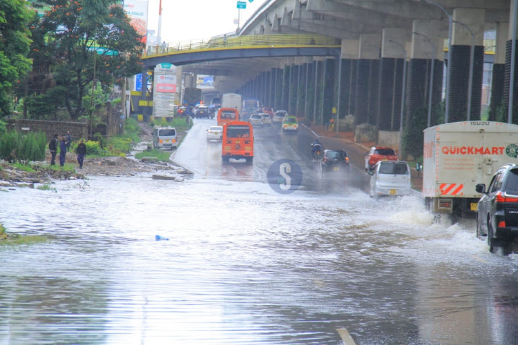 Roads flooded following heavy rains along Mombasa road around South C on May 1, 2024.