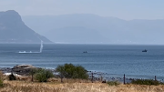 A screenshot capturing a plume of spray generated by one of the underwater blasts. 