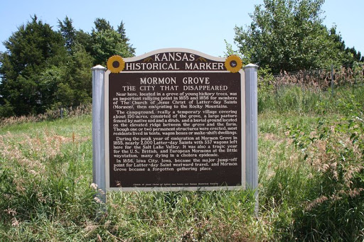 MORMON GROVE THE CITY THAT DISAPPEARED Near here, located in a grove of young hickory trees, was an important rallying point in 1855 and 1856 for members of The Church of Jesus Christ of...
