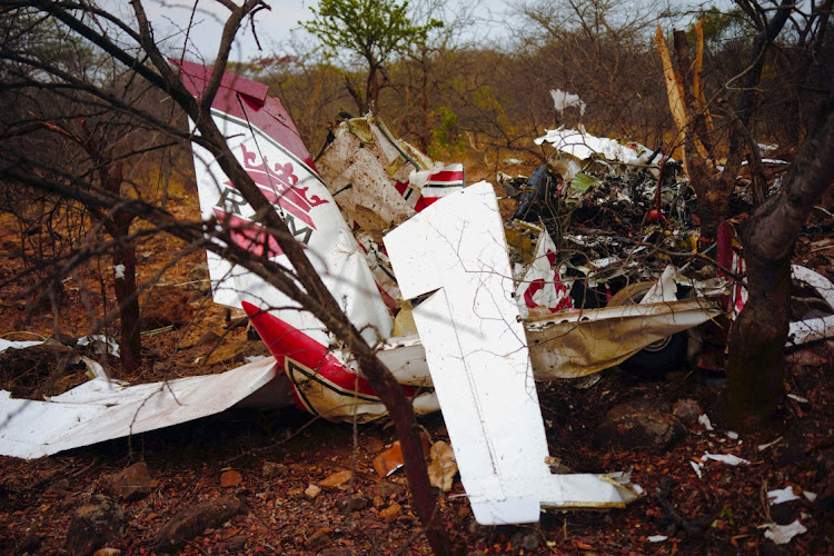A view of debris at the site where a plane, owned by RioZim, crashed near the Murowa diamond mine in Zimbabwe on September 29 2023.