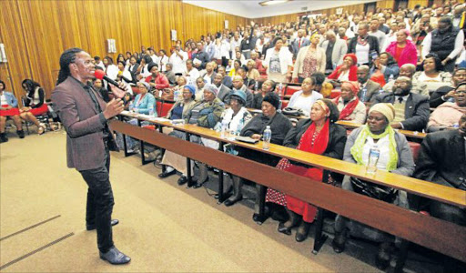 SAD FAREWELL: Gospel Singa Betusile Mcinga singing during the memorial services of Lwando Mantshontsho earlier this year