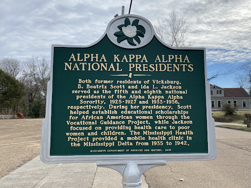   Both former residents of Vicksburg, B. Beatrix Scott and Ida L. Jackson served as the fifth and eighth national presidents of the Alpha Kappa Alpha Sorority, 1925-1927 and 1933-1936,...