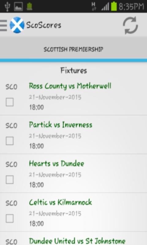 Android application Scottish Scores screenshort