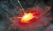An artist's impression of ULAS J1120+0641, a distant quasar powered by a black hole with a mass two billion times that of the sun. It is seen as it could have been just 770 million years after the Big Bang