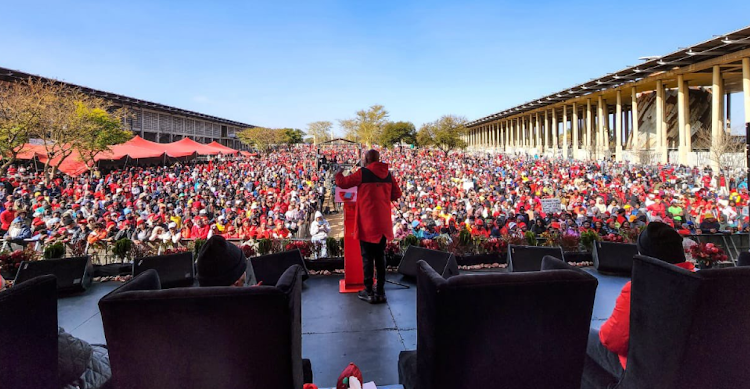 EFF president, Julius Malema addresses scores of party members on 'Freedom Charter Day' in Kliptown, Soweto on Sunday,