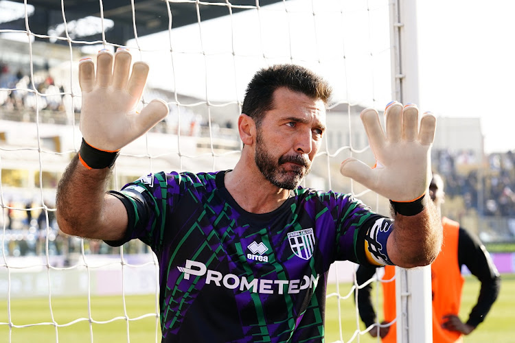 Parma Calcio goalkeeper Gianluigi Buffon reacts at the end of a Serie B match against Ascoli at Stadio Ennio Tardini in Parma, Italy in February 2023.