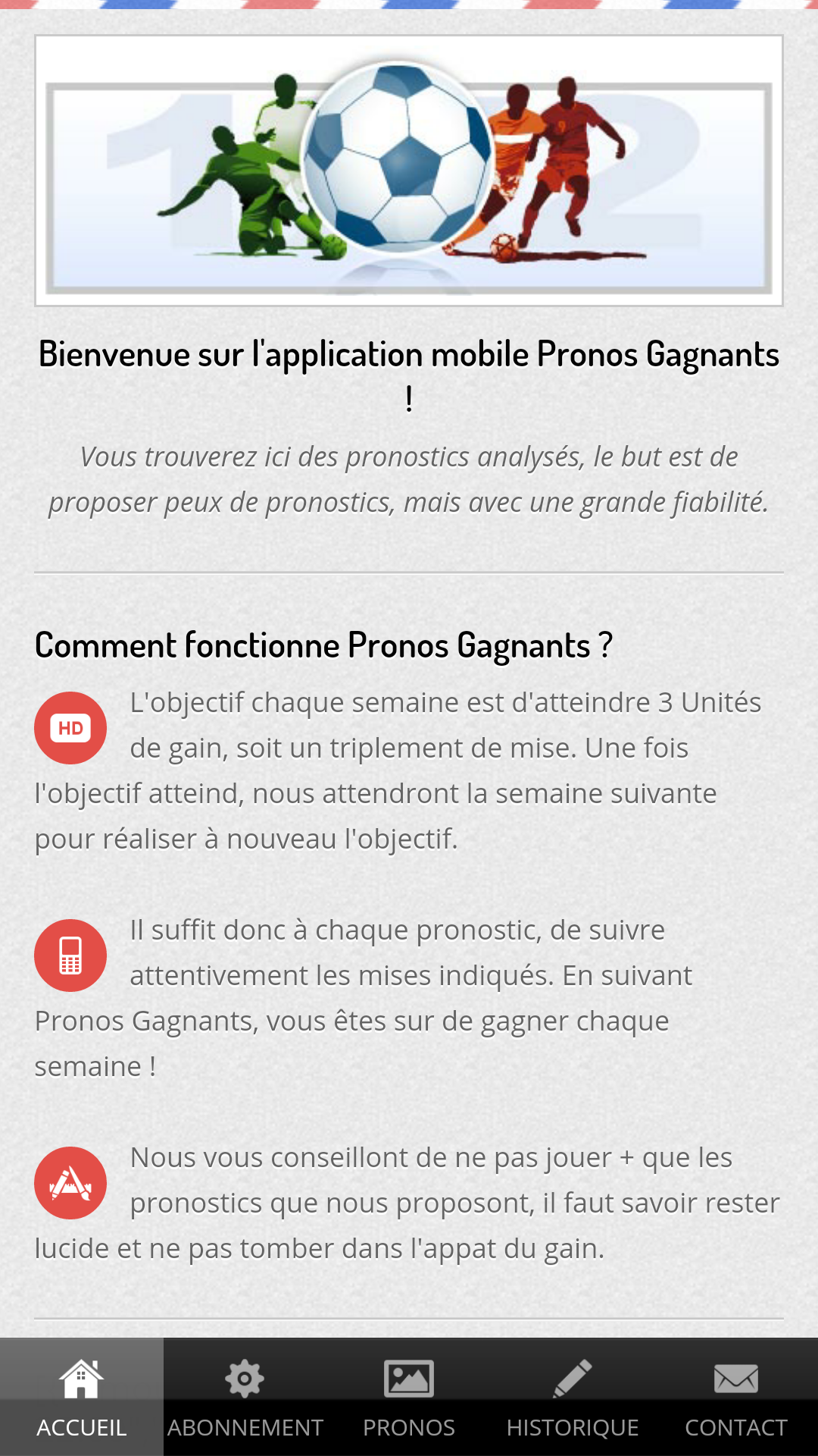 Android application pronos gagnants screenshort