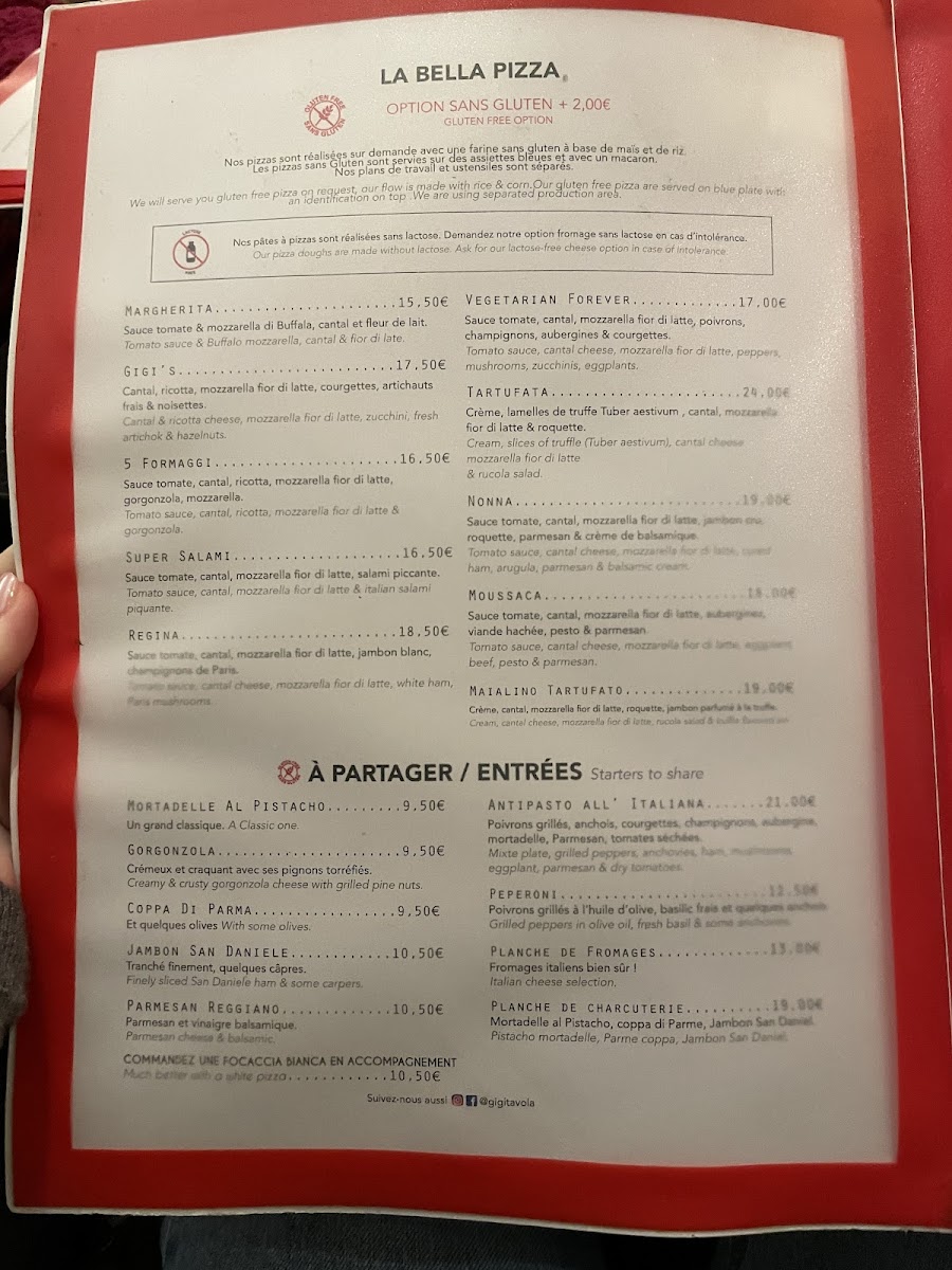 GiGi Tavola gluten-free menu