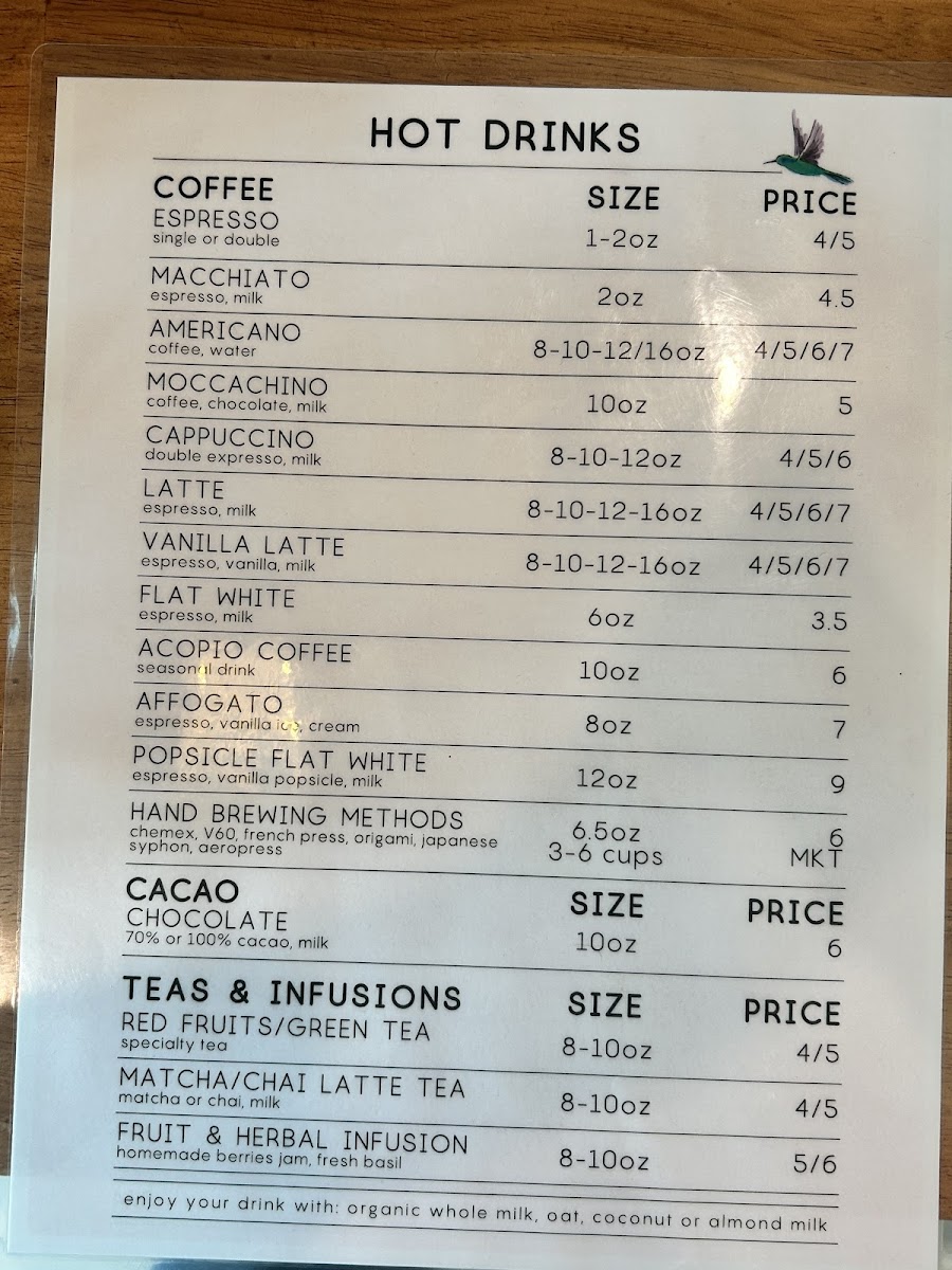 Acopio Coffee gluten-free menu
