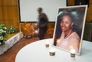 A portrait of Hope Zinde at her memorial service at the Hellenic Community Centre in Pretoria.