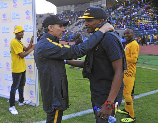 Giovanni Solinas, coach of Kaizer Chiefs, and striker Lebogang Manyama./ Sydney Mahlangu / BackpagePix