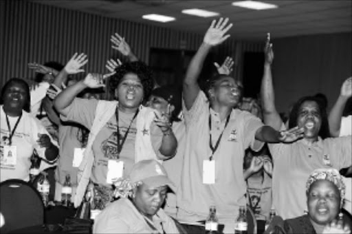 SISTERHOOD: Delighted ANC Women's League members during their provincial conference at Bolivia Lodge in Polokwane on Saturday. Pic: ELIJAR MUSHIANA. 28/03/2010. © Sowetan.
