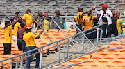 Angry fans destroy a perimeter fence after their team Kaizer Chiefs were beaten 3-0 at home by visiting Chippa United in an Absa Premiership match at FNB Stadium on Saturday April 7 2018.