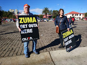 Protesters gather at Mary Fitzgerald Square on Monday morning.