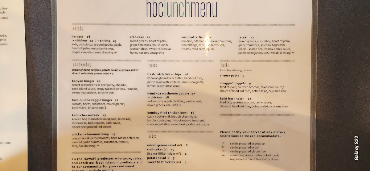 Hilo Bay Cafe gluten-free menu