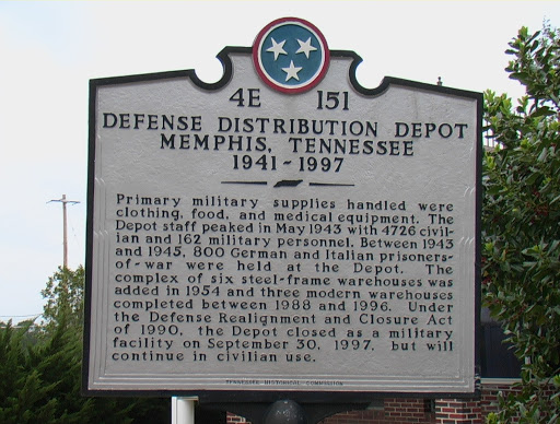 The Memphis Defense Depot was created in 1941 for the Army Quartermaster Corps and located here due to the availability of access to the Frisco Railroad switching yard. It was constructed on 642...