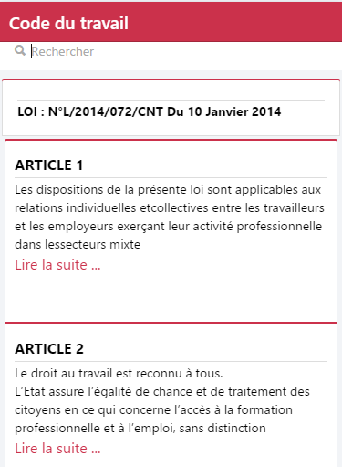 Android application Code travail guinéen screenshort