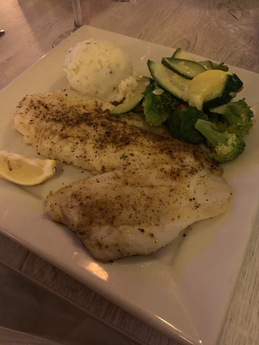 Hogfish fresh catch with veggies and mashed potatoes