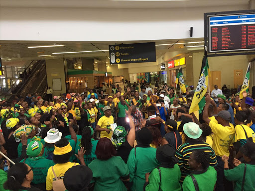 The ANC Youth League at the O.R Tambo International Airport on Wednesday ahead of former African Union Commission chairwoman Dr Nkosazane Dlamini-Zuma's arrival from Addis Ababa‚ Ethiopia.