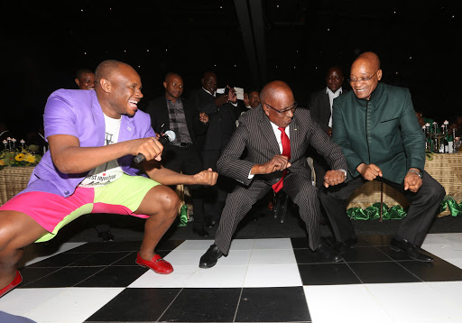 President Jacob Zuma and Dr Malinga on the dance floor at the ANC gala dinner to celebrate their 103rd birthday at Cape Town Convention Centre .