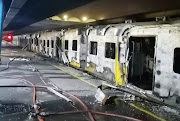 The remains of a burnt train at Cape Town station on November 28 2019.