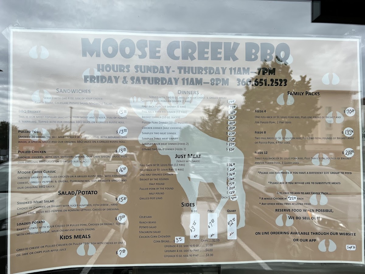 Moose Creek Barbeque gluten-free menu