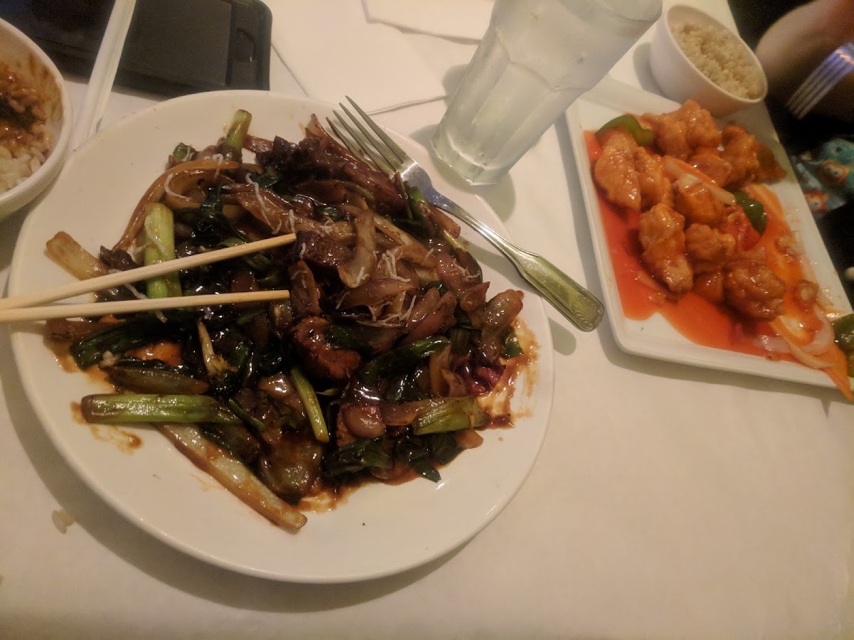 Mongolian beef and sweet and sour chicken