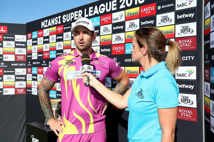 Man of the Match Cameron Delport of the Paarl Rocks during the Mzansi Super League match between Paarl Rocks and Nelson Mandela Bay Giants at Eurolux Boland Park on December 12, 2018 in Paarl.
