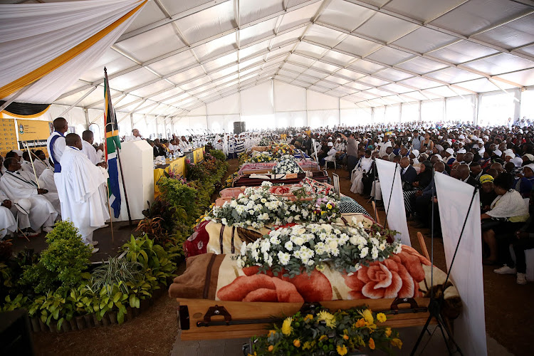 Mass funeral in Manzolwandle Sports Field, KwaXImaba for 19 killed in KwaZulu-Natal taxi crash last Sunday.