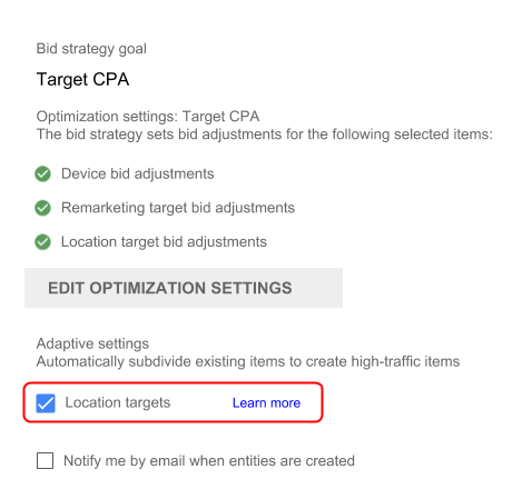 Bid strategy goal section in campaign settings editor
