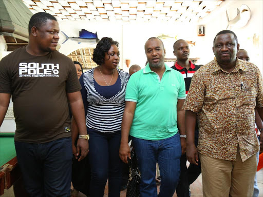 Kwale governor Salim Mvuria with Mombasa counterpart Hassan Joho, Kilifi County women representative Aisha Jumwa and Mombasa county assembly majority leader Abdalla Kasagamba. Photo/FILE