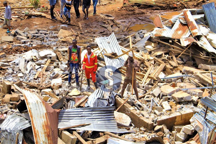 Kiamaiko residents salvage their property during the ongoing demolition of structures next to Nairobi River on May 3, 2024.