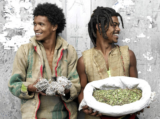 Zebulon, left, and Joseph are Sackcloth People, who wear hessian clothing, live on Table Mountain and harvest and sell indigenous herbs for a living.
