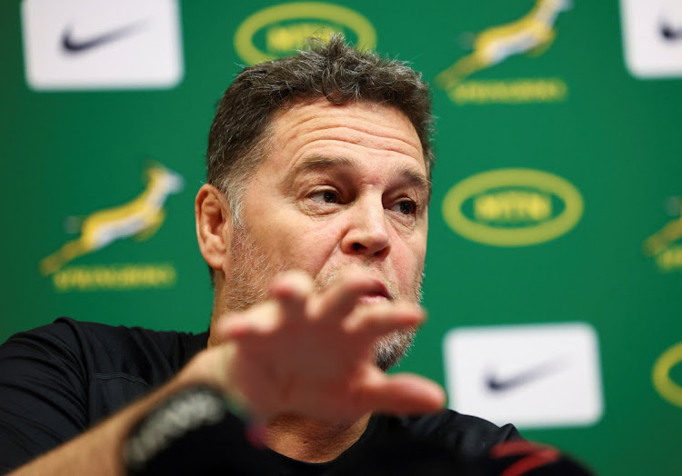 Springbok coach Rassie Erasmus speaks during a media conference in Cape Town on March 12, 2024. Picture: ESA ALEXANDER/REUTERS
