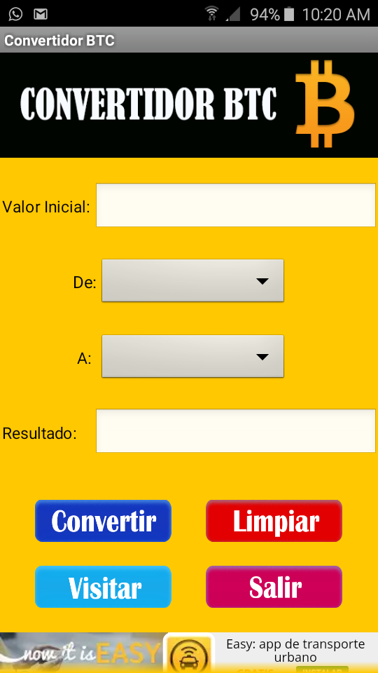 Android application Convertidor Bitcoin screenshort