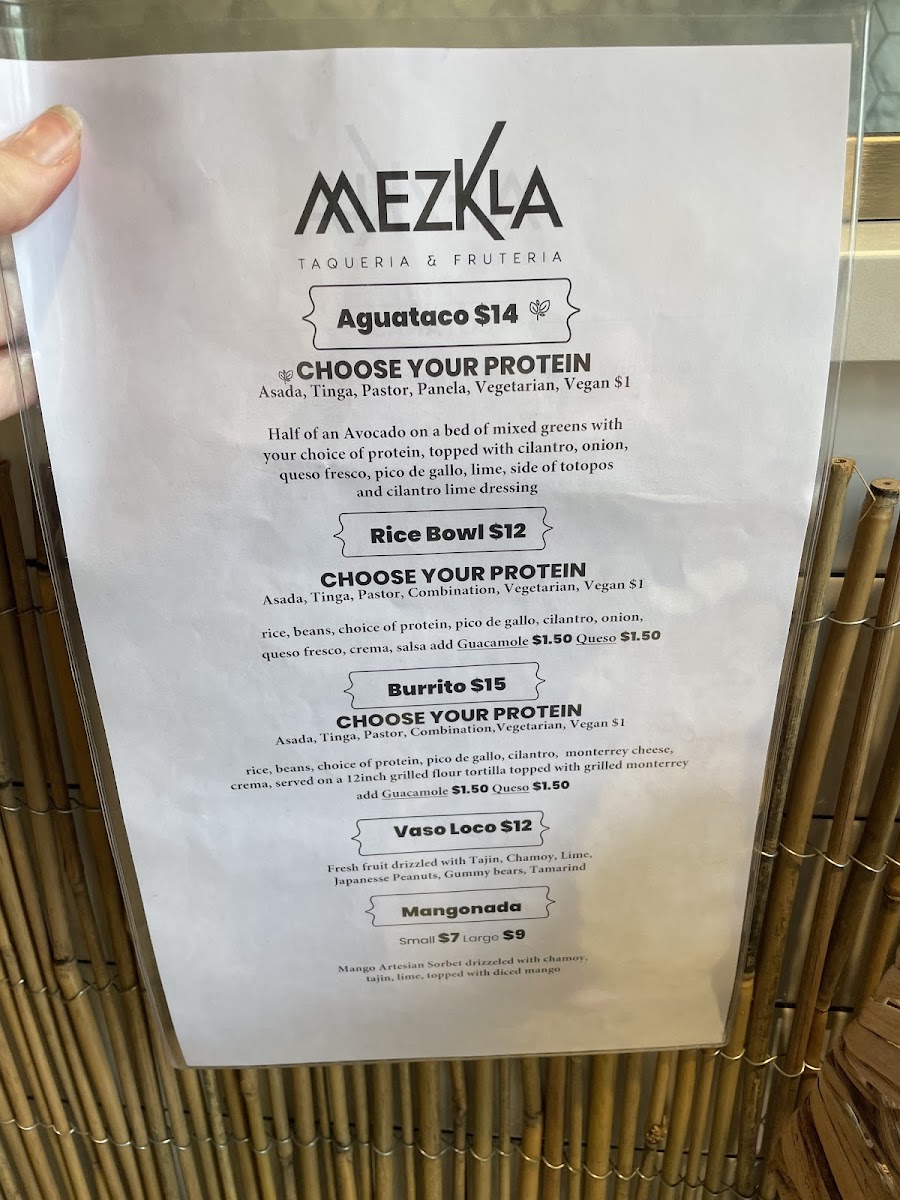 Mezkla gluten-free menu