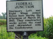 Sherman's Left and Right Wings joined forces here during the afternoon of March 20, 1865. They constructed works across the road and skirmished with the Confederates.Plaque via North Carolina...
