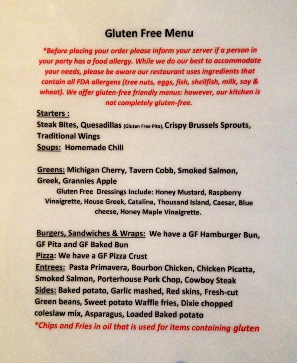 Gluten Free Menu - May 2017