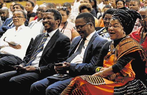 HONOURING HISTORY: Former VC at Fort Hare University vice-chancellor Dr Mvuyo Tom, new Vice-Chancellor Professor Sakhele Buhlungu and national parliamentary speaker Baleka Mbete attending the closing ceremony of the university’s centenary celebrations yesterday Picture: MICHAEL PINYANA