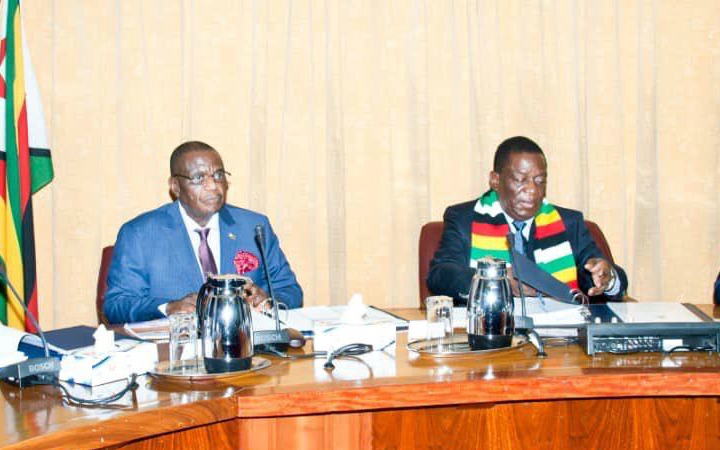 Zimbabwean Vice-President Constantino Chiwenga (left) with President Emmerson Mnangagwa at a cabinet meeting on Tuesday.