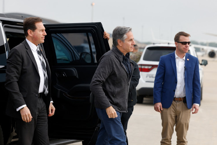 US secretary of state Antony Blinken exits a vehicle as he departs Joint Base Andrews for Saudi Arabia in the latest Gaza diplomacy push, in Maryland, US, on April 28 2024.