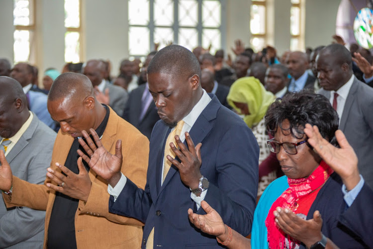 Nairobi UDA governor candidate Johnson Sakaja accompanied DP William Ruto to the Evangelical Alliance of Kenya National Convention 2022 at the Nairobi Baptist Church, Nairobi County.
