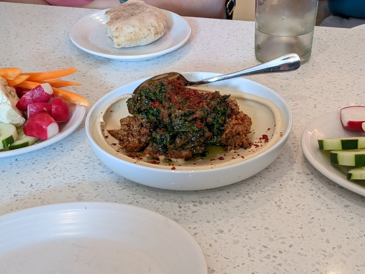 Hummus with gluten free fried chicken