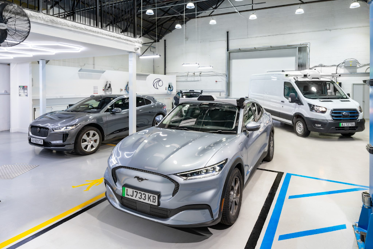 The startup's technology is integrated into six vehicle platforms including electric vehicles lsuch the Jaguar I-Pace, left, Ford Mustang Mach-E, centre, and Ford Transit, right.