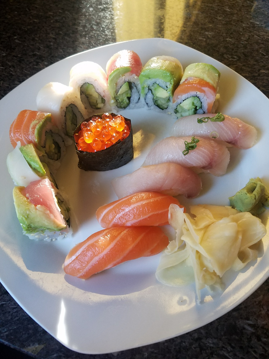 GF modified rainbow roll and nigiri sushi