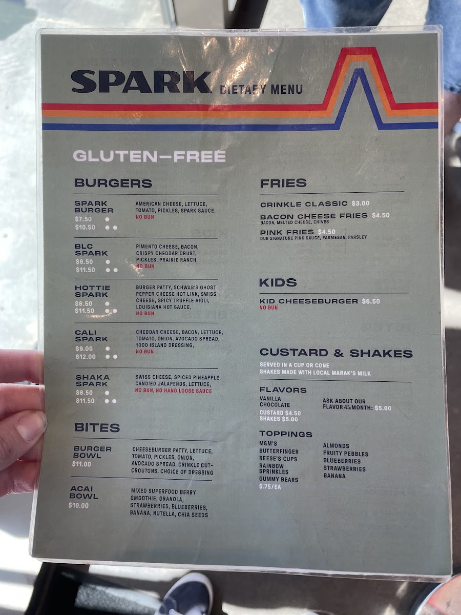 Spark gluten-free menu