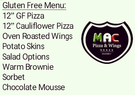 Mac Pizza & Wings gluten-free menu
