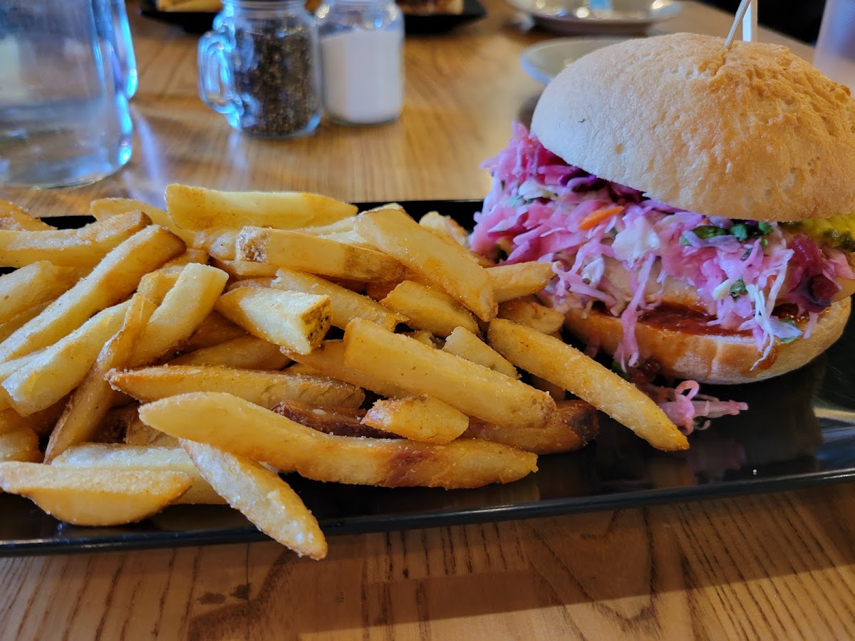 Haddock sandwich on GF roll with fries