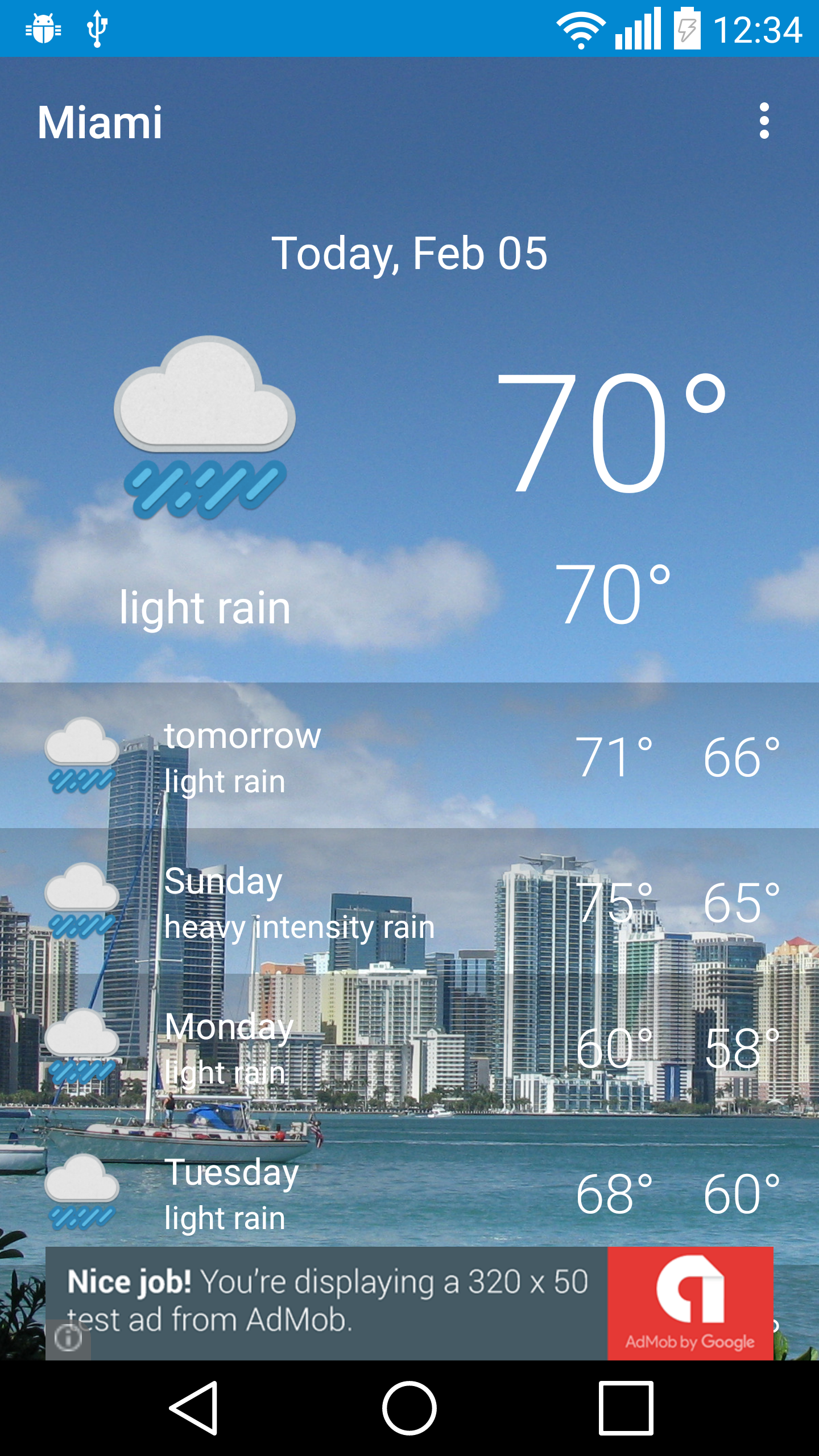 Android application Miami - weather screenshort
