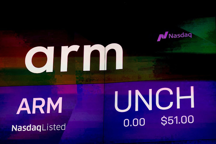 A screen displays the logo of Softbank’s Arm chip design firm in New York, the US, September 14 2023. Picture: BRENDAN MCDERMID/REUTERS